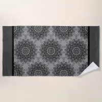 Elegant Black and White Mandala Pattern with Gray Beach Towel