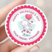 Teddy Bear Heart Balloon Personalized Valentine Classic Round Sticker