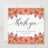 Fall Floral Elegant Autumn Wedding Thank You Card