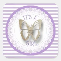 Its a Girl Purple Gold Striped butterfly Stickers