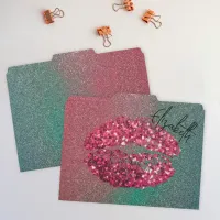 Modern Glam Chic Glittery Kiss Lipstick Imprint File Folder