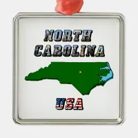 North Carolina Map and Text Metal Ornament