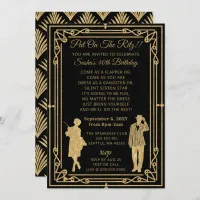 Roaring 20s art deco flapper girl and gangster inv invitation