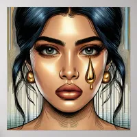 Pretty Sad Woman with Gold Tear Poster