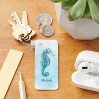 Watercolor Seahorse Beach Coastal Keychain