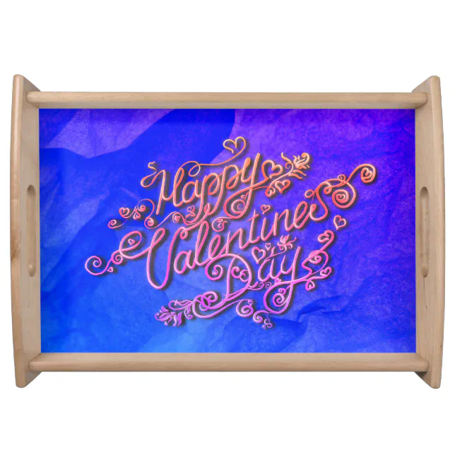Happy Valentine’s Day blue heart lettering Serving Tray