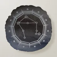 Dark Zodiac Astrology: Libra Black & Silver Round Pillow