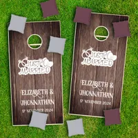 Rustic Wood Just Married Newlyweds Couple Wedding Cornhole Set