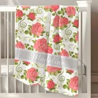 Pink Vintage Roses Baby Girl Personalized Receiving Blanket