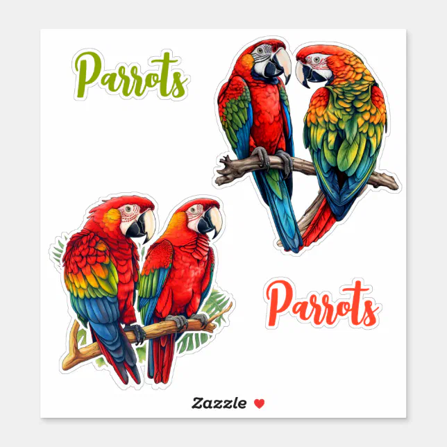Exotic Tropical Colorful Cutomizable Parrots Sticker