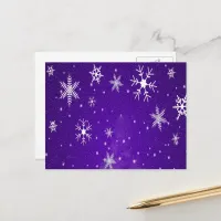 White Snowflakes Blue Background Postcard