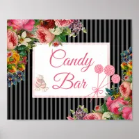 Pink & Black Floral Candy Bar Wedding Sign Poster