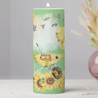 Cute Watercolor Cottagecore Yellow on green | Pillar Candle