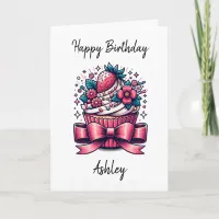 Personalized Strawberry Cupcake | Happy Birthday Card