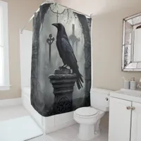 Dark Moody Gothic Crow – Haunting Bathroom Décor Shower Curtain