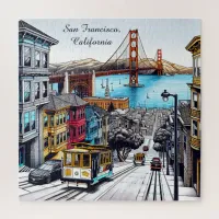 San Francisco, California Comic Book Style Art Jigsaw Puzzle