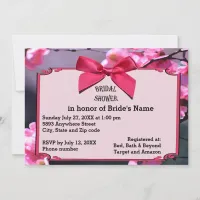 Cherry Blossom Frame & Pink Bow Bridal Shower Inv Invitation