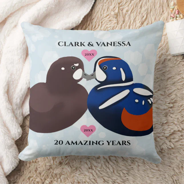Harlequin Ducks Lovebirds Any Anniversary Year Throw Pillow