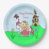 Personalized Unicorn and Princess Birthday Party Paper Plates