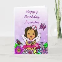 Whimsical Folk Art Fairy Girl Happy Birthday Card