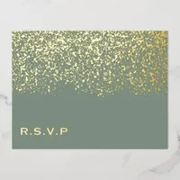 Sage and Gold Foil Wedding RSVP Foil Holiday Postcard