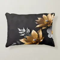 Cute Gold & Silver Floral Sunflower Accent Pillow