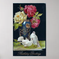 Birthday Vase and Doves Poster