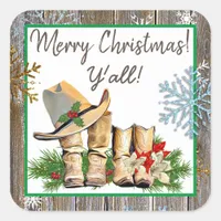 Merry Christmas Y'all Country and Western Rustic Square Sticker