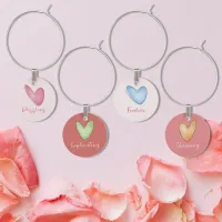 Valentines Watercolor Hearts Wine Charm