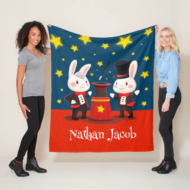 Cute Rabbit Magicians on Stage Magical Birthday Fleece Blanket