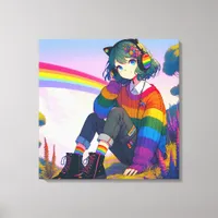 LGBTQIA+ Anime Girl Lesbian Pride  Canvas Print