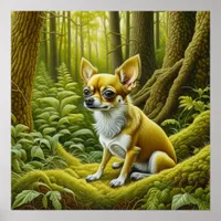 Cute Little Chihuahua Sitting in the Woods Poster