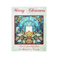 Stained Glass Christmas Candle Holly Green Glitter Metal Print