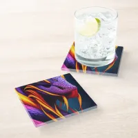 Cobra snake with vibrant orange and purple scales glass coaster