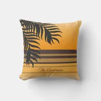 Tropical Ocean Orange Sunset Family Name Throw Pillow