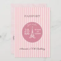 Pink Paris Theme Birthday Party Passport add photo Invitation