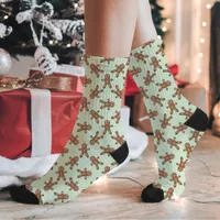 Mint Green Gingerbread Man Polka Dot Christmas Socks