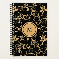 Beautiful Gold Black Royal Damask Spiral Notebook