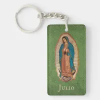 Catholic Our Lady of Guadalupe Mexico Green & Gold Keychain