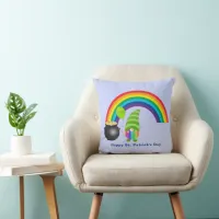Rainbow Gnome Pot of Gold St Patricks Day Throw Pillow