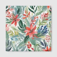 Red Poinsettia Flowers Leaves Botanical Christmas Magnet