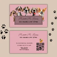 Blush Pink Puppy Dog Walker Sitter QR Code Modern  Business Card