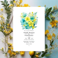 Turquoise and Lemon Floral Wedding Invitation