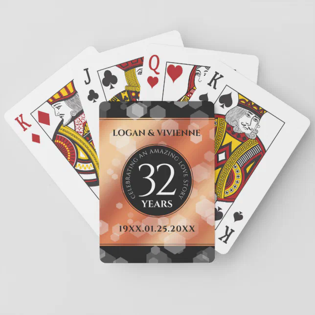 Elegant 32nd Bronze Wedding Anniversary Poker Cards