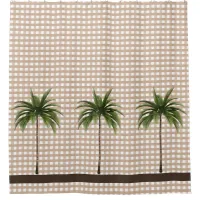 Gingham Check | Brown Stripe | Three Palm Trees Shower Curtain