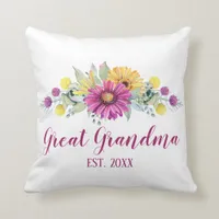 New Great Grandma Rustic Floral Daisy Throw Pillow