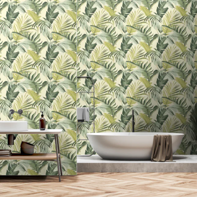 Tropical Watercolor Green Leaves Seamless Pattern  Wallpaper
