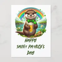 Adorable St. Patricks Day Otter With Beer Postcard