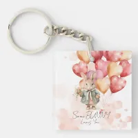 Some Bunny Loves You Valentines Red Heart Name On  Keychain