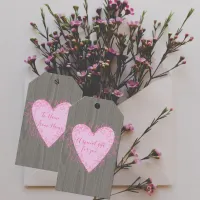 Cute Heart with Pink Floral Doodle Frame on Wood Gift Tags